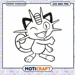 Cute Meowth Character Coloring Page , Instant Download PNG and SVG