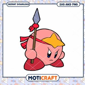 Cute Kirby with Spear Instant Download SVG and PNG Files