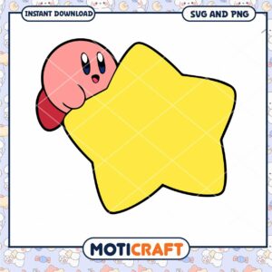Cute Kirby Character with Star, Instant Download SVG PNG Image