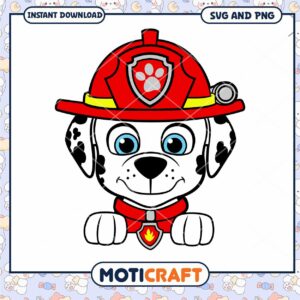 Cute firefighter dog illustration for kids, perfect for crafting projects