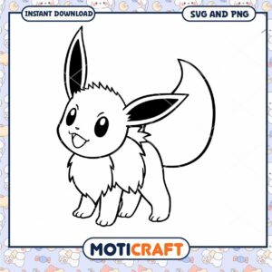 Cute Eevee Coloring Page, Instant Download SVG and PNG Files