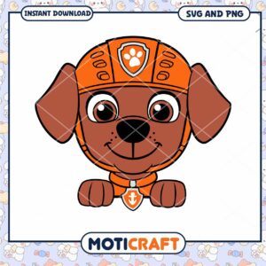 Cute dog in orange helmet illustration for instant download, perfect for kids crafts and party decorations
