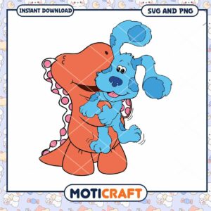 Cute dinosaur and blue puppy design, perfect for crafts and prints