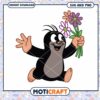 Cute cartoon mole holding flowers, perfect for crafting projects 2 Cute cartoon mole holding flowers, perfect for crafting projects