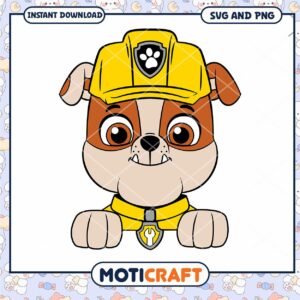 Cute cartoon dog with yellow hat, instant download SVG PNG files