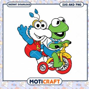 Cute Cartoon Characters on Bike, Perfect for Instant Download PNG