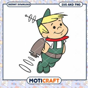 Cute cartoon character with jetpack, perfect for digital downloads