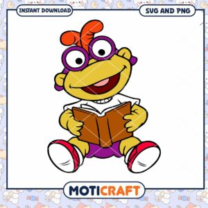 Cute cartoon character reading a book, digital download available PNG and SVG