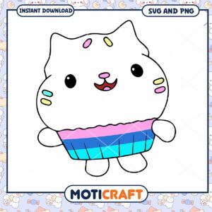 Cute cartoon cat cupcake design, perfect for digital downloads