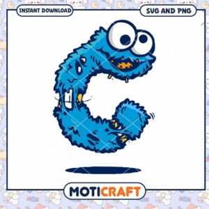 Cute blue monster letter C design, great for kids crafts and gifts