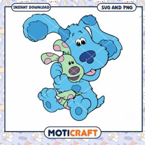 Cute Blue Dog with Green Toy, Instant Download SVG and PNG