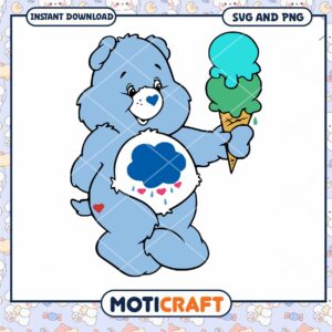 Cute Bear with Ice Cream Cone Downloadable PNG File, Perfect for Crafts