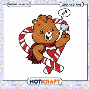 Cute bear with candy cane, perfect for holiday crafts and decor