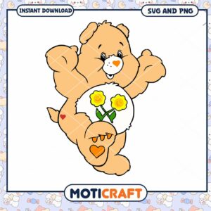 Cute bear holding flowers SVG download, perfect for crafts and decor