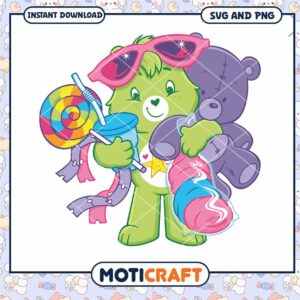Cute Bear Holding Lollipop and Cotton Candy, Fun SVG and PNG Download