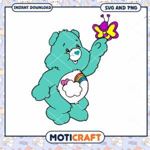 Cute bear holding butterfly, instant download SVG and PNG files