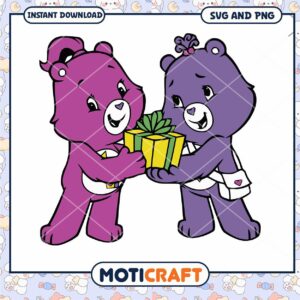 Cute Bear Friends Giving Gift SVG and PNG Download, Adorable Art