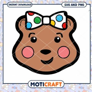 Cute Bear Face with Bow SVG and PNG Download, Perfect for Crafts