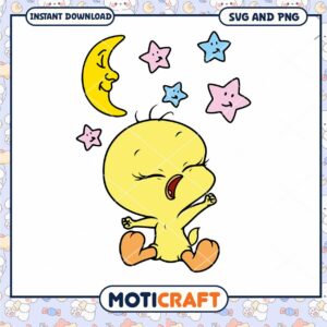 Cute baby bird with moon and stars, perfect for kids decor