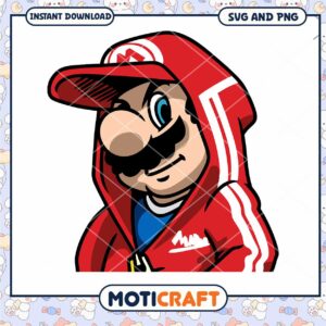 Cool Mario Character in Hoodie, Instant Download SVG and PNG