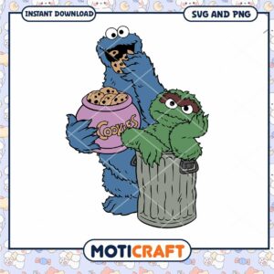 Cookie Monster and Oscar the Grouch design, instant download PNG