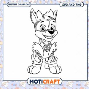 Coloring page of a cartoon dog character, available in SVG PNG formats