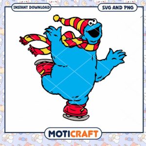Colorful Cookie Monster Skating SVG and PNG Download , Fun Holiday Design