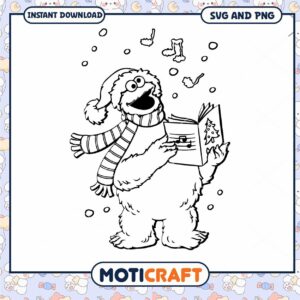 Christmas Coloring Page of Singing Character, Download SVG and PNG