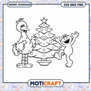 Christmas Coloring Page Featuring Big Bird and Elmo, Instant Download SVG PNG