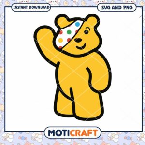 Cheerful yellow bear illustration for crafts, available as SVG and PNG
