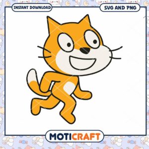 Cheerful orange cat cartoon design for digital download, perfect for crafts and projects