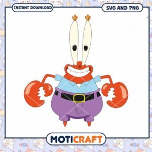 Cartoon crab character artwork for instant download, ideal for crafts