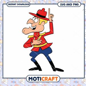 Cartoon character in red uniform design, instant download available