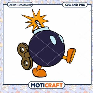 Cartoon bomb character design for digital download, includes PNG and SVG