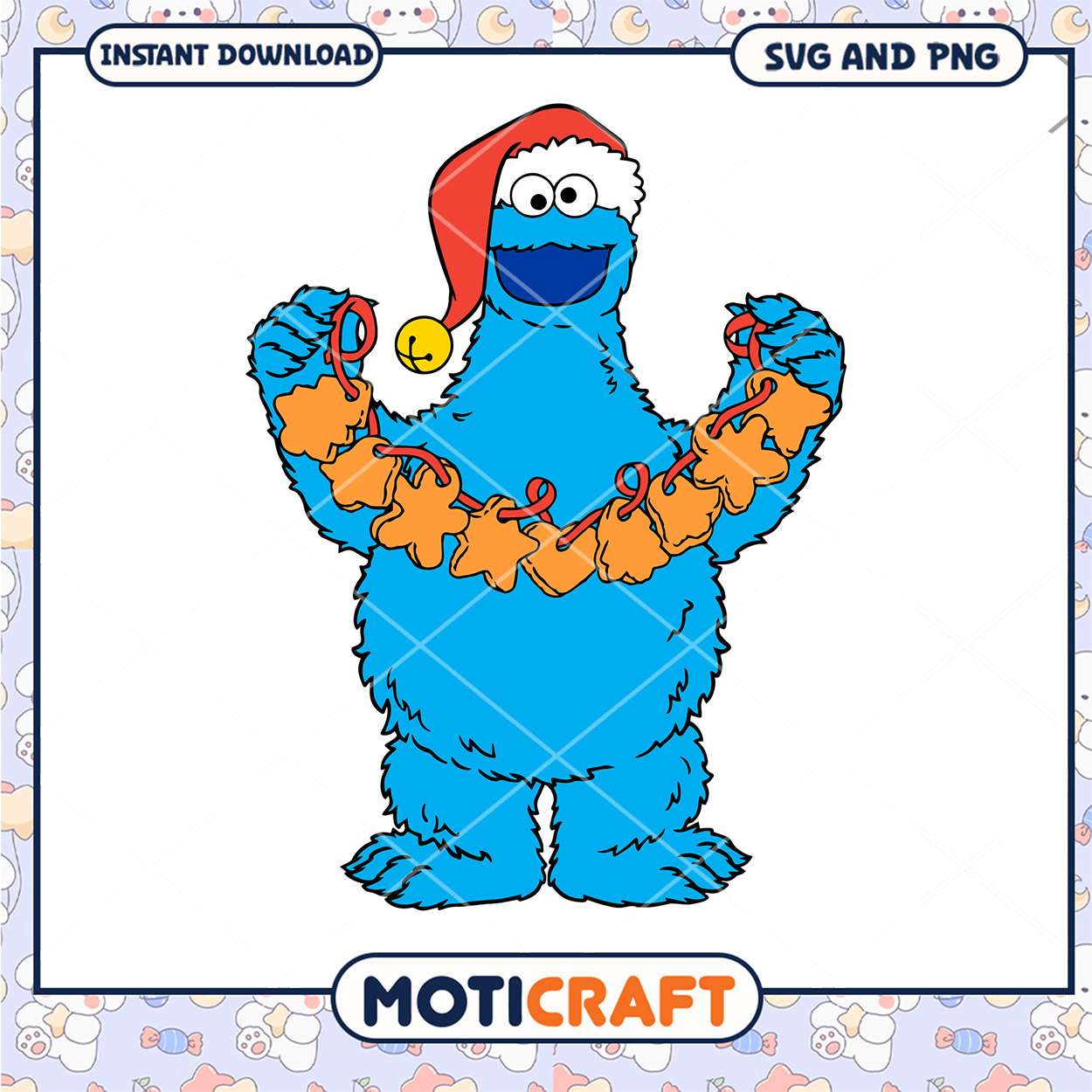 Blue Christmas Cookie Monster Illustration, perfect for holiday crafts Blue Christmas Cookie Monster Illustration, perfect for holiday crafts