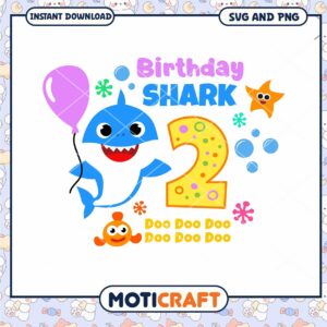 Birthday Shark Party Decor for Second Birthday, Instant Download PNG