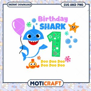 Birthday Shark Party Decor, Instant Download SVG and PNG Files