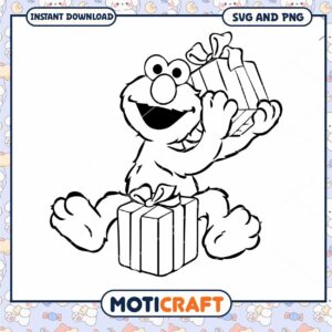 Elmo holding gifts coloring page, instant download SVG PNG designs
