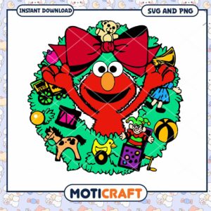 Elmo Christmas Wreath Design, instant download SVG and PNG files