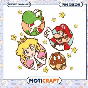 Super Mario PNG Design Set, featuring Yoshi and Princess Peach