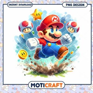 Super Mario Action Design PNG, Instant Download for Gamers