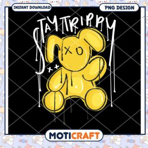 Stay Trippy Yellow Bunny PNG Design for Instant Download, Cute Art Piece