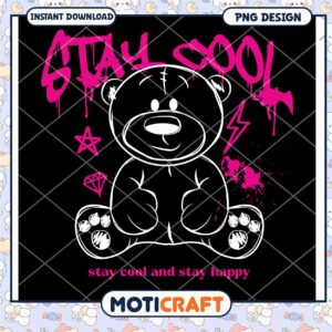 Stay Cool Bear PNG Design, bright and fun graphic for kids