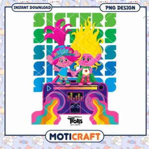 Sisters Trolls PNG Design for Instant Download, Fun Colorful Art