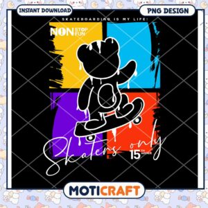 Skateboarding Bear PNG Design, Fun and Colorful Instant Download