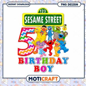 Sesame Street Birthday Design for Five Year Old Boy, Instant Download PNG