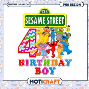 Sesame Street 4th Birthday Boy PNG Design, Instant Download Available