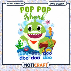 Pop Pop Shark PNG Design, Instant Download for Kids Fun Art