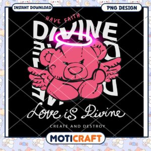 Pink Bear Design with Angel Wings, Perfect for Faith Themes