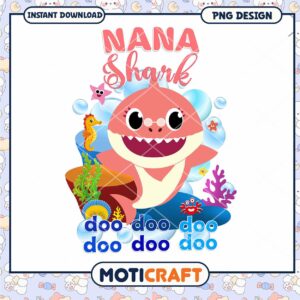 Nana Shark Cartoon Design for Kids, Fun PNG Instant Download